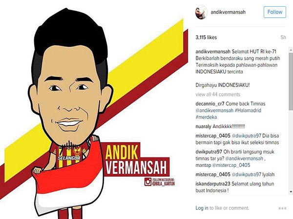 Berita Timnas Indonesia: Begini Cara Andik Rayakan HUT RI ke-71