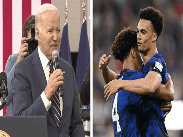 Presiden Joe Biden larut dalam sukacita usai Timnas Amerika Serikat lolos ke babak 16 besar Piala Dunia 2022 / via Istimewa