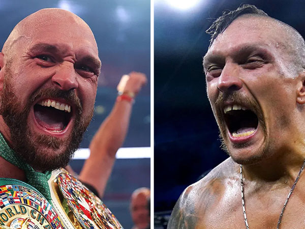 Tyson Fury (kiri) dan Oleksandr Usyk (Sumber Foto: The Guardian)