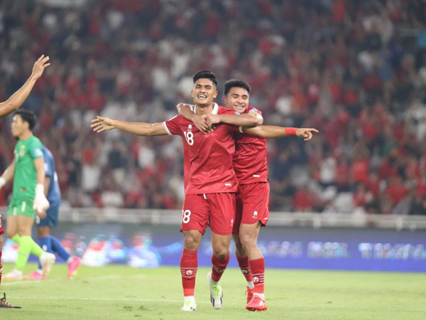 Penyerang timnas Indonesia, Ramadhan Sananta merayakan gol ke gawang Brunei Darussalam di leg pertama