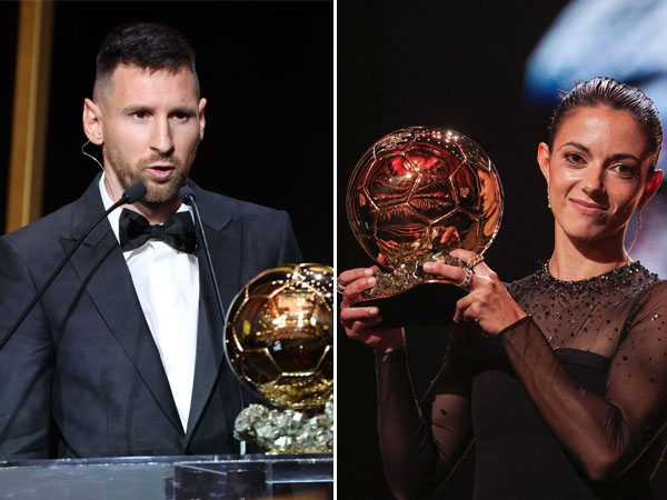 Lionel Messi (kiri) dan Aitana Bonmati menjadi pemenang di Ballon d'Or 2023. (Foto: Inside The Games)