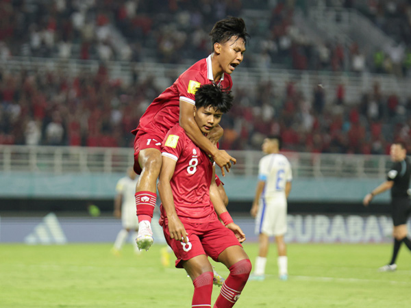 Penyerang timnas Indonesia U-17, Arkhan Kaka merayakan gol ke gawang Panama U-17