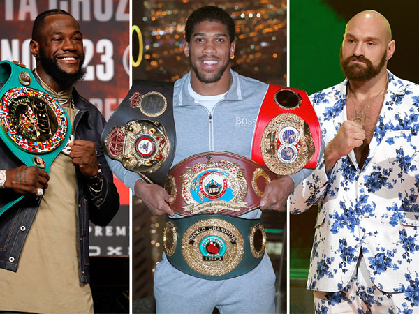 Dari kiri ke kanan: Deontay Wilder, Anthony Joshua dan Tyson Fury. (Foto: The Sun)