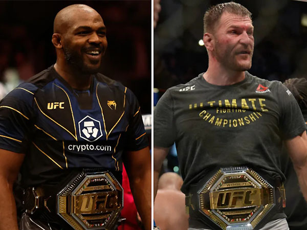Jon Jones (kiri) dan Tom Aspinall. (Foto: MMA Junkie)