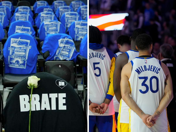 Golden State Warriors memberikan penghormatan penuh haru kepada asisten pelatih Dejan Milojevic sebelum laga melawan Atlanta Hawks pada 24 Januari. (Foto: AP)