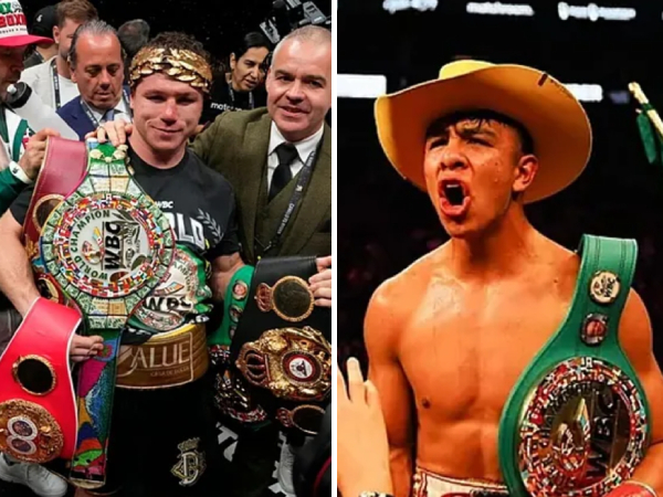 Canelo Alvarez (kiri) dan David Benavidez. (Foto: Ring TV)