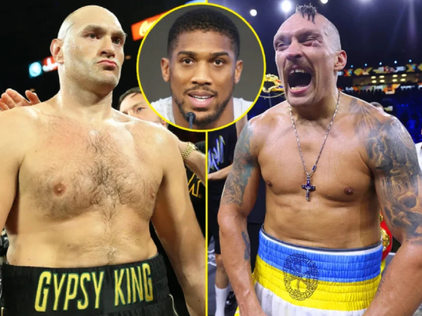 Tyson Fury (kiri), Oleksandr Usyk dan Anthony Joshua (tengah). (Foto: talkSPORT)
