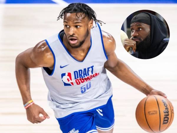 Bronny James tampil mengesankan di scrimmage kedua NBA Combine sembari disaksikan ayahnya.(Foto: Reuters)