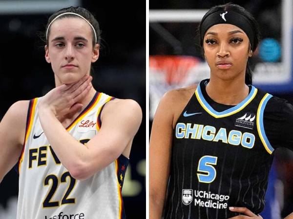 Angel Reese (kanan) dan Caitlin Clark. (Foto: AP)