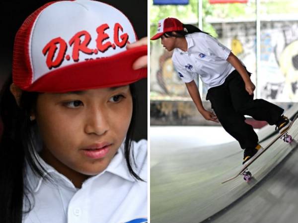 Vareeraya Sukasem beraksi di atas skateboard. (Foto: AFP)
