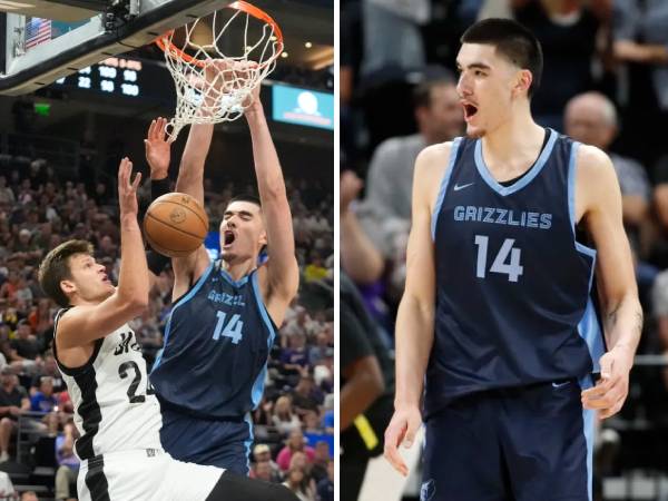 Zach Edey mencetak 14 poin, 15 rebound, dan empat blok dalam debut NBA Summer League melawan Utah Jazz. (Foto: AP)