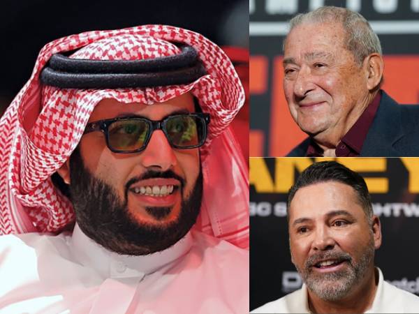 Turki Alalshikh (Riyadh Season), Bob Arum (Top Rank) dan Oscar de La Hoya (Golden Boy Promotions). (Foto: Ring TV)