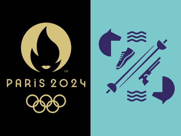 Gambar pictogram kompetisi pentathlon modern untuk Olimpiade Paris 2024. (Foto: Olympics)