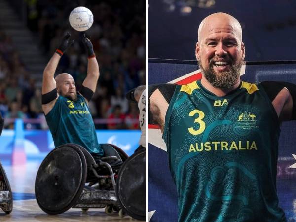 Ryley Batt beraksi di partai perebutan medali perunggu rugby kursi roda Paralimpiade Paris. (Foto: AP)