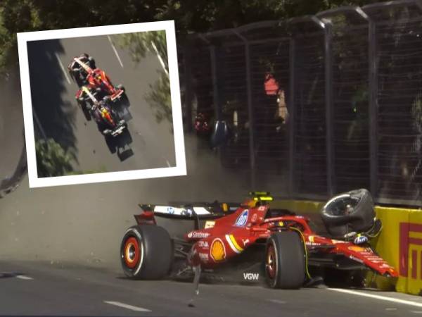 Carlos Sainz dan Sergio Pérez bertabrakan pada lap ke-50 dari 51 lap di GP Azerbaijan. (Foto: AP)