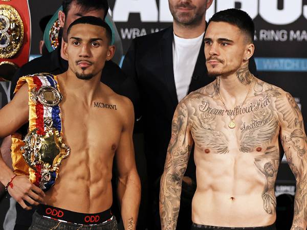 George Kambosos (kanan) dan Teofimo Lopez jelang pertemuan pertama mereka. (Foto: Fight TV)