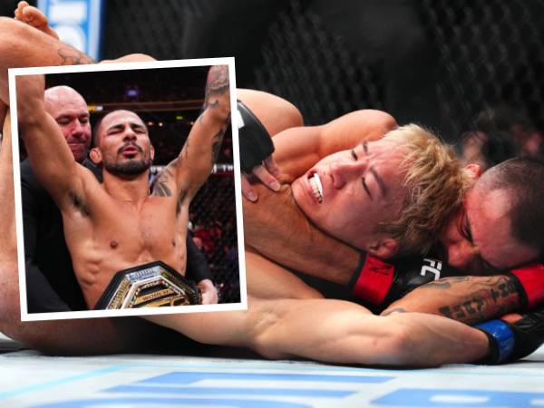 Alexandre Pantoja melakukan kuncian leher yang membuat Kai Asakura tertidur. (Foto: MMA Fighting)