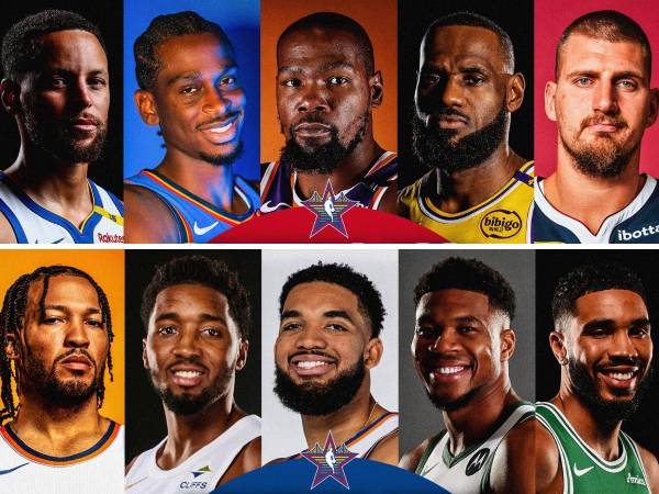 Para pemain starter untuk NBA All-Star 2025 dari Wilayah Barat (deret atas) dan Wilayah Timur. (Foto: NBA)