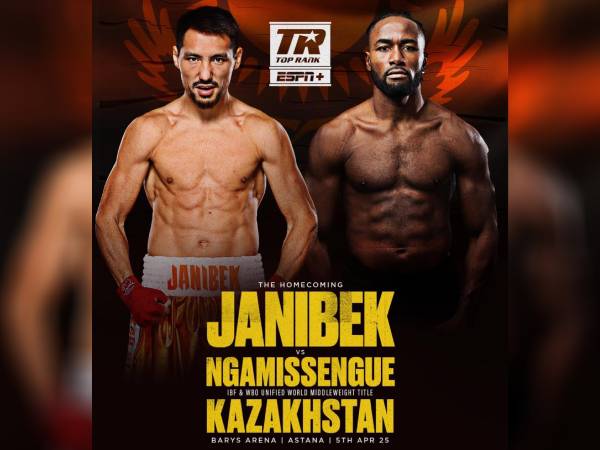Janibek Alimkhanuly (kiri) dan Anauel Ngamissengue. (Foto: Fight TV)