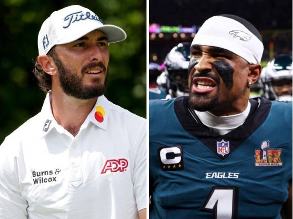 Max Homa (kiri) dan quarterback Philadelphia Eagles Jalen Hurts. (Foto: Golf Digest)
