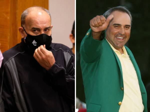 Angel Cabrera di pengadilan pada 2021 (kiri) dan saat menjuarai Masters pada 2009. (Foto: Golf Digest)