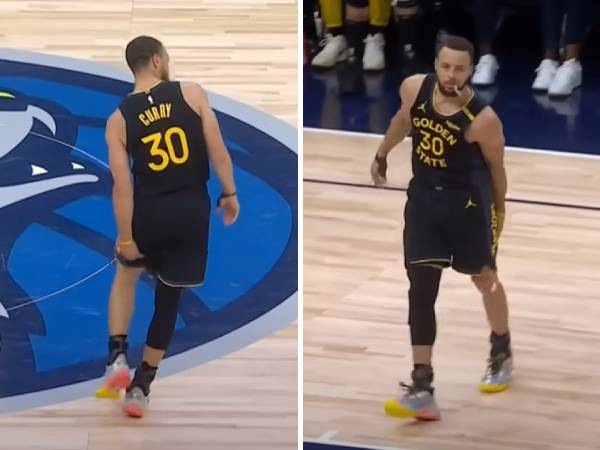 Bintang Golden State Warriors Stephen Curry terlihat memegangi hamstring kirinya sebelum ditarik keluar. (Foto: Youtube)