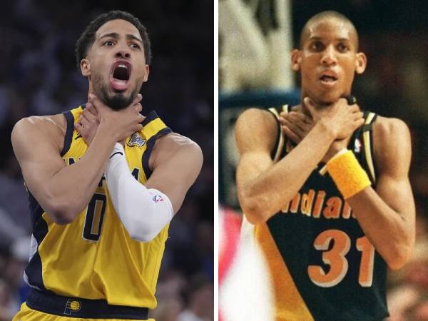 Tyrese Haliburton (kiri) dan Reggie Miller. (Foto: AP)