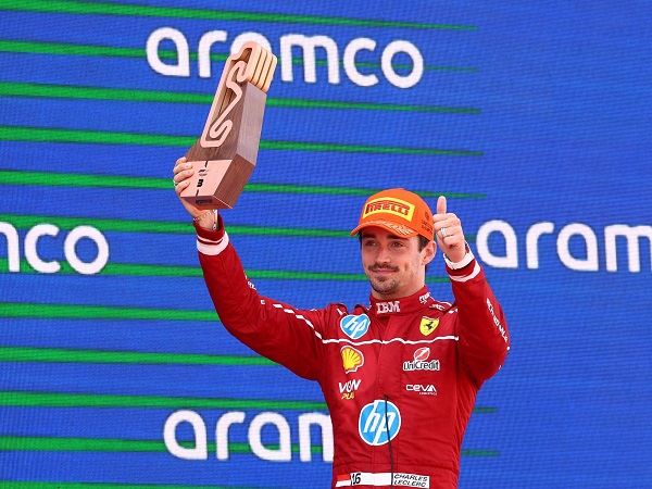 Charles Leclerc sumringah bisa finish ketiga di GP Spanyol.