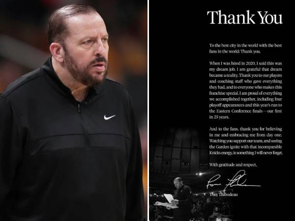 Tom Thibodeau menulis, "Untuk kota terbaik di dunia dengan penggemar terbaik di dunia: Terima kasih." (Foto: NY Times)