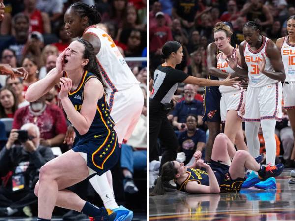 Caitlin Clark mengalami perlakukan kasar dari pemain Sun seperti mata kena colok dan terpelanting karena didorong. (Foto: AP)