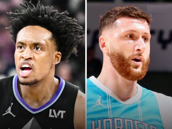 Collin Sexton (kiri) dan Jusuf Nurkic. (Foto: AP)