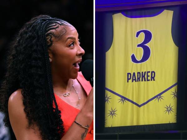 Candace Parker menyaksikan jersey No.3 miliknya dipensiunkan. (Foto: AP)