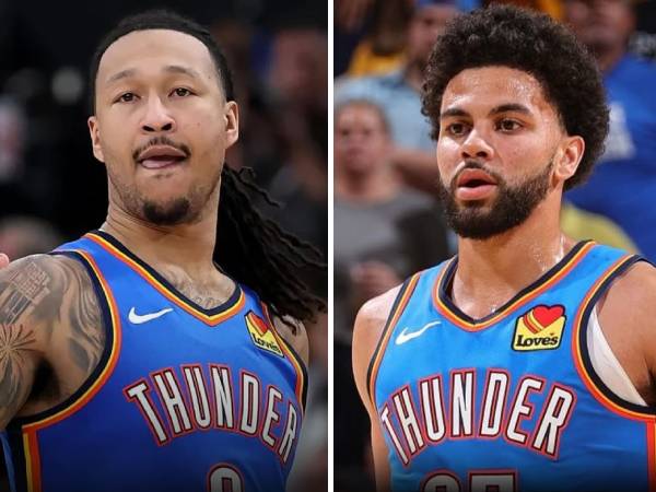 Jaylin Williams (kiri) dan Ajay Mitchell. (Foto: AP)