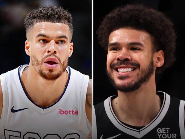 Michael Porter Jr (kiri) dan Cam Johnson. (Foto: AP)