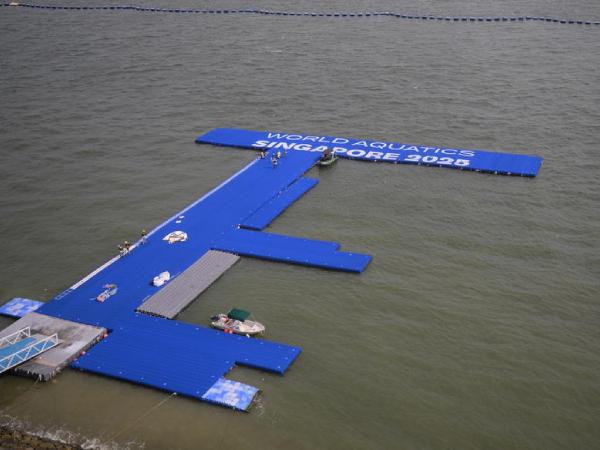 Lokasi nomor renang perairan terbuka Kejuaran Dunia Renang 2025 digelar di Sentosa, dekat Selat Singapura. (Foto: AP)