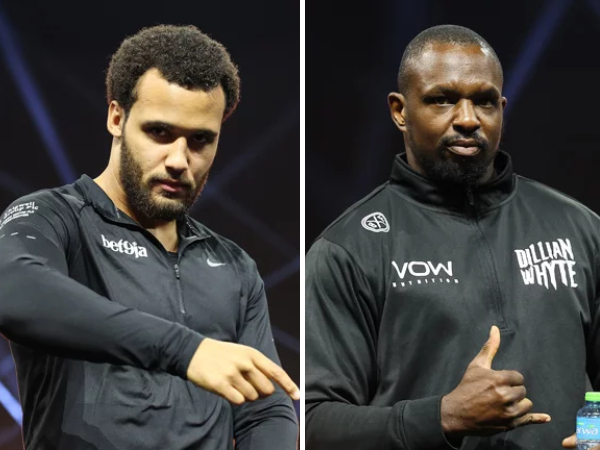 Moses Itauma (kiri) dan Dillian Whyte. (Foto: Fight TV)