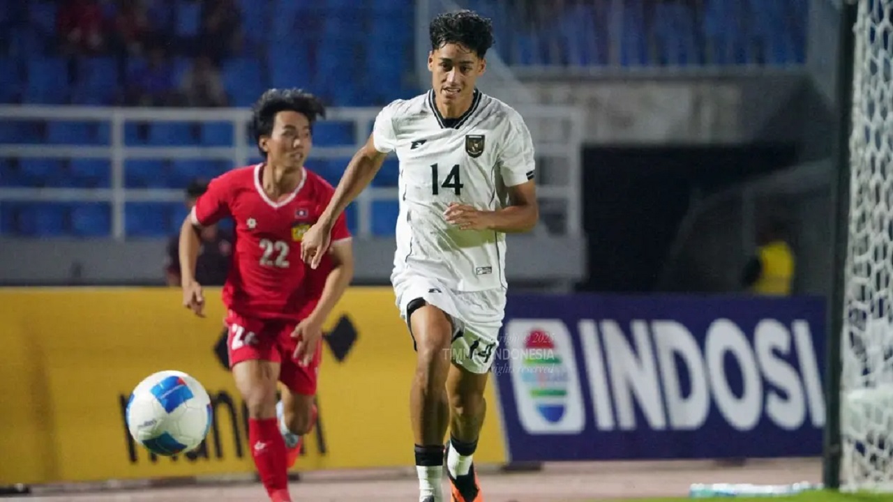 Penyerang timnas Indonesia U-23, Rafael Struick di laga kontra Laos