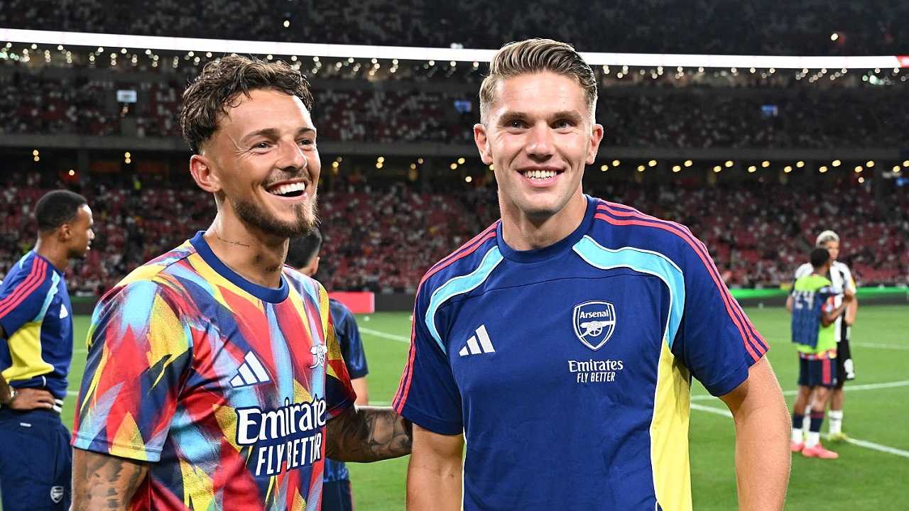 Ben White dan Viktor Gyokeres. (Foto: Stuart MacFarlane/Getty Images)