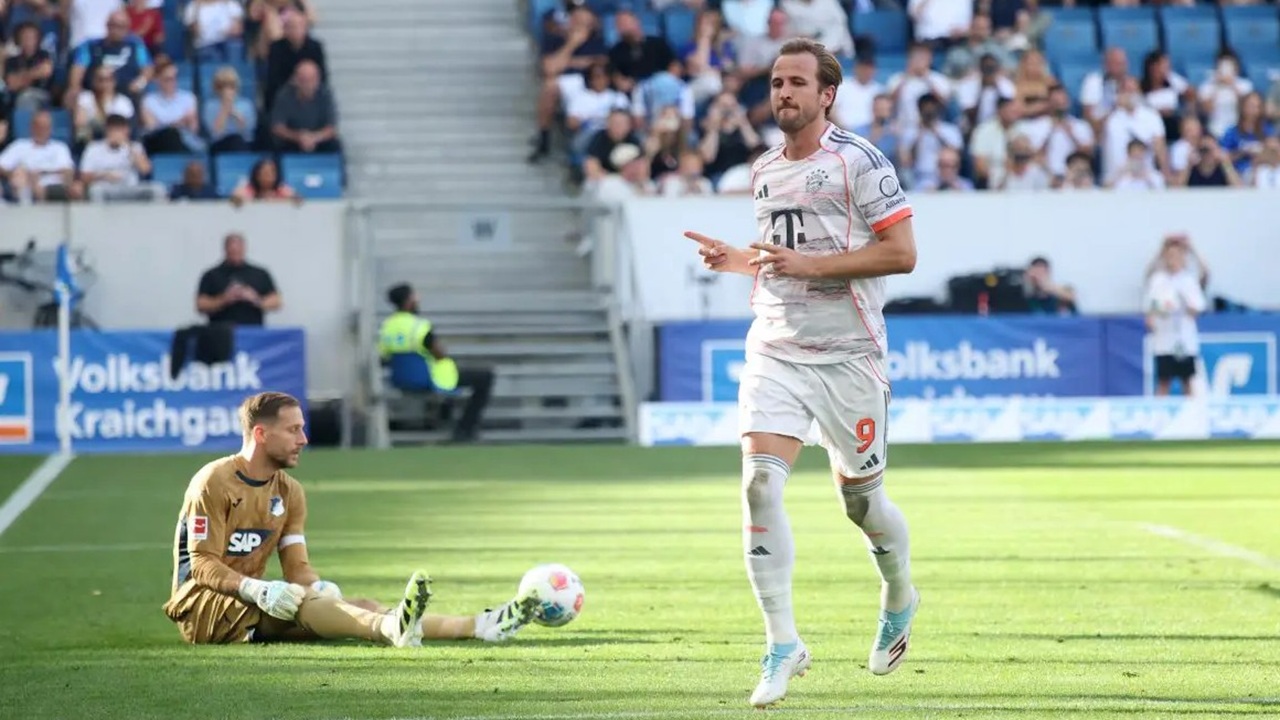 Selebrasi Harry Kane Usai Jebol Gawang TSG Hoffenheim (Sumber: Alex Grimm/Getty Images)