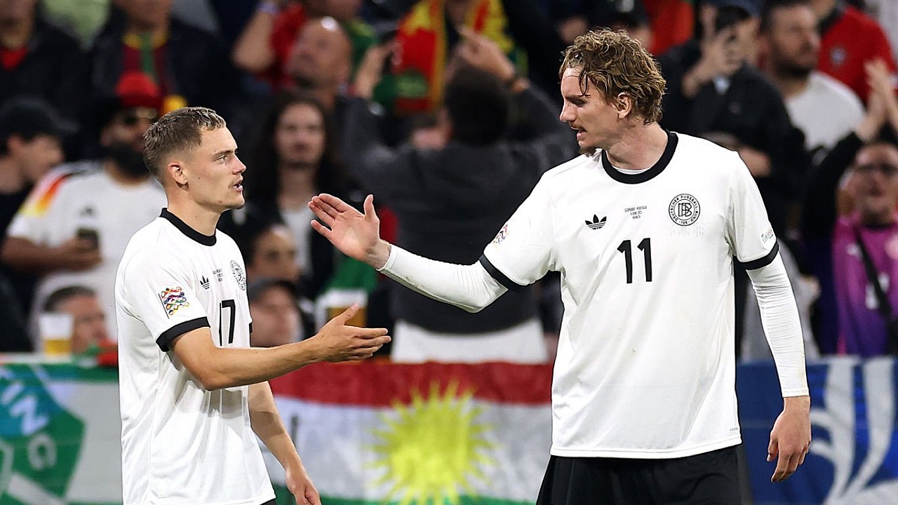 Florian Wirtz dan Nick Woltemade. (Foto: Maja Hitij - UEFA/UEFA via Getty Images)