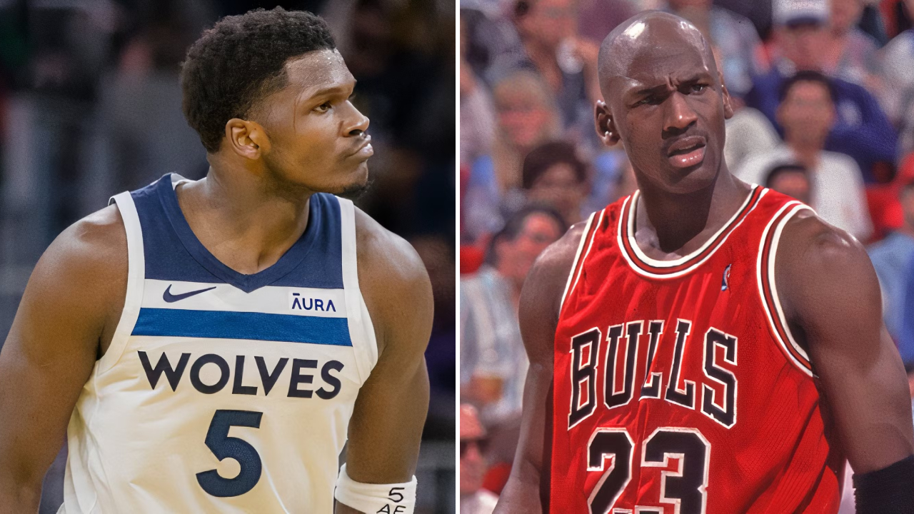 Anthony Edwards (kiri) dan Michael Jordan. (Foto: AP)