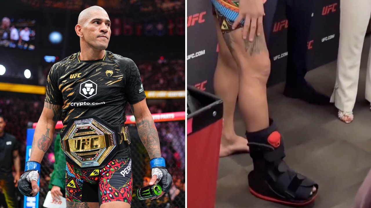 Para penggemar memperhatikan Alex Pereira mengenakan sepatu boot saat perayaan pasca-pertarungan, memicu spekulasi tentang cedera. (Foto: Fight TV)