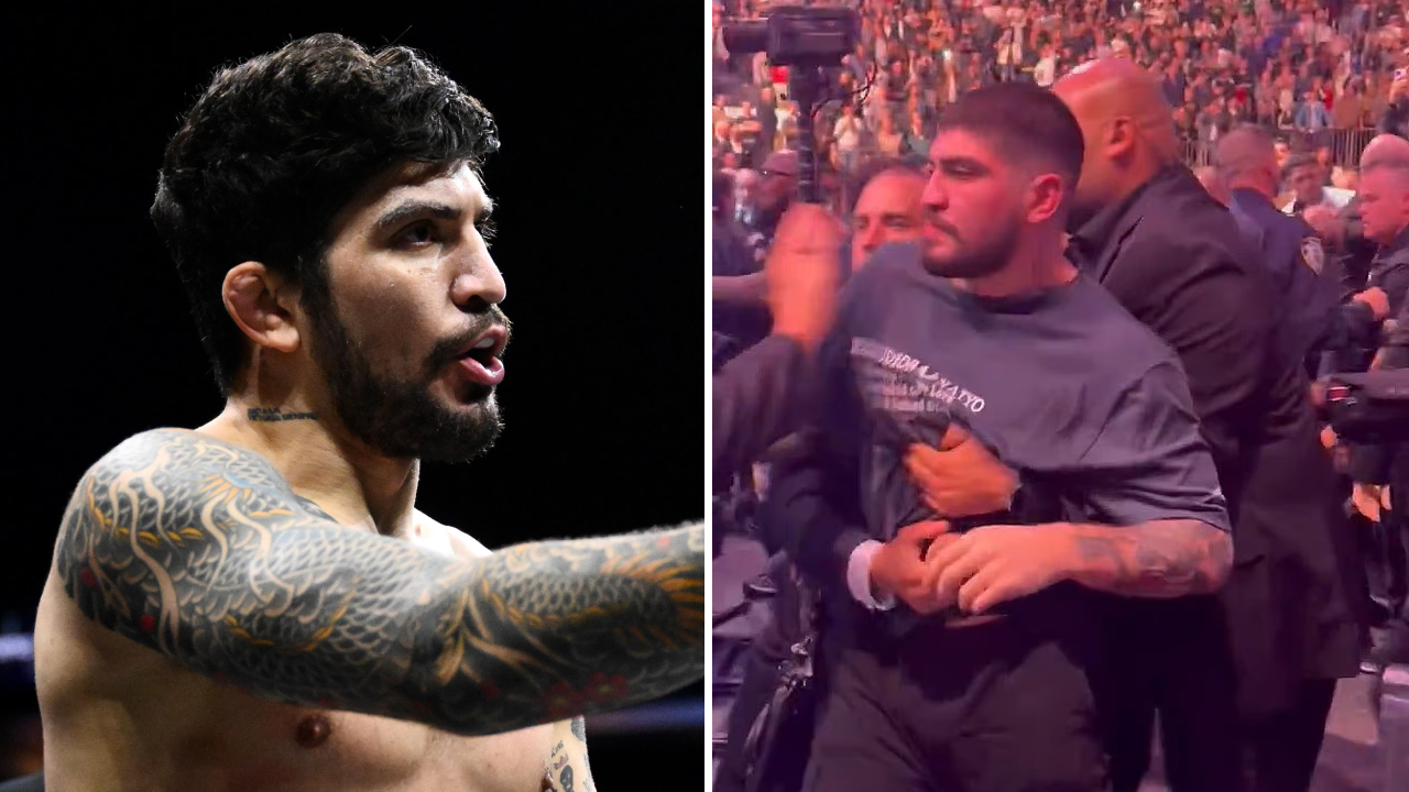 Dillon Danis terekam dalam beberapa video terlibat dalam perkelahian fisik dengan rekan tim Makhachev, Abubakar Nurmagomedov dan Magomed Zaynukov. (Foto: Fight TV)