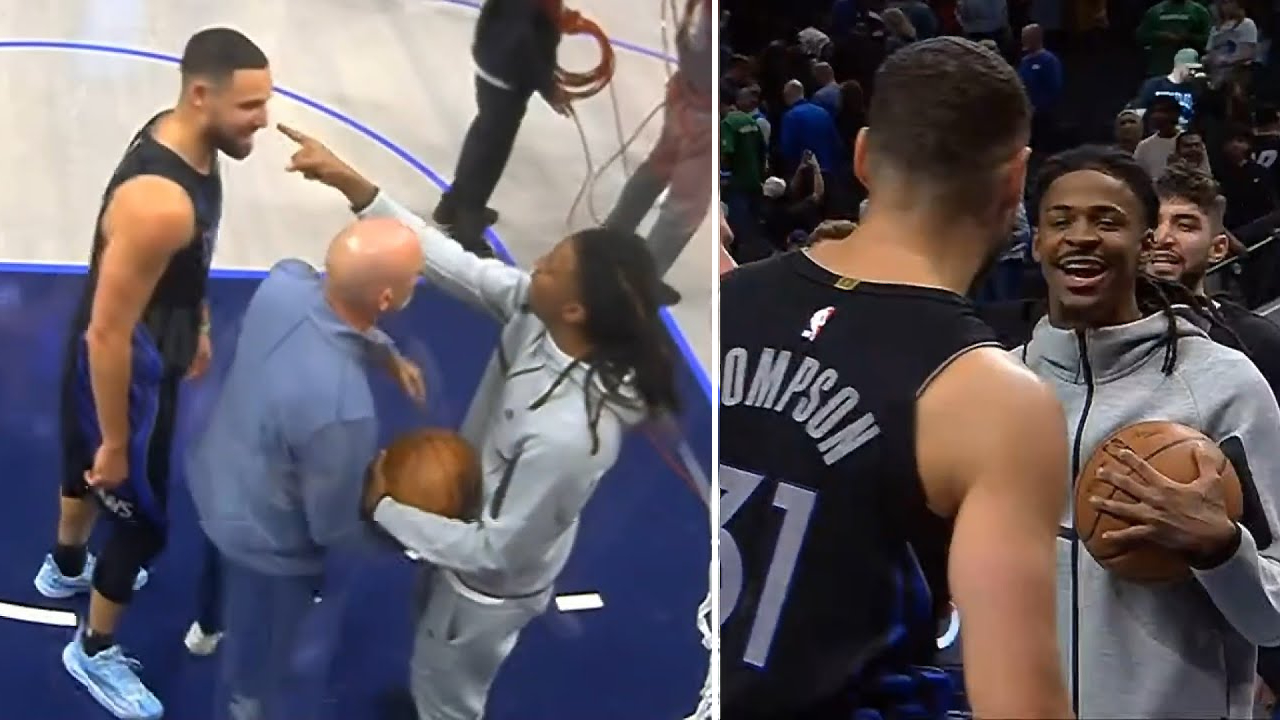 Begitu bunyi peluit akhir berbunyi, Ja Morant secara verbal menantang Klay Thompson dari area bangku cadangan Memphis. (Foto: Youtube)