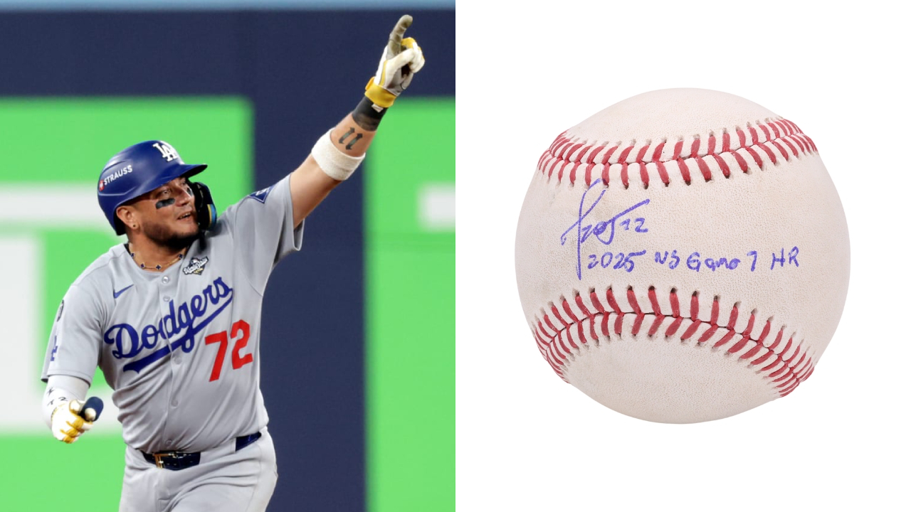 Bola home run pemain Dodgers Miguel Rojas yang menyamakan skor di Game 7 World Series 2025 terjual seharga $156.000. (Foto: AP)
