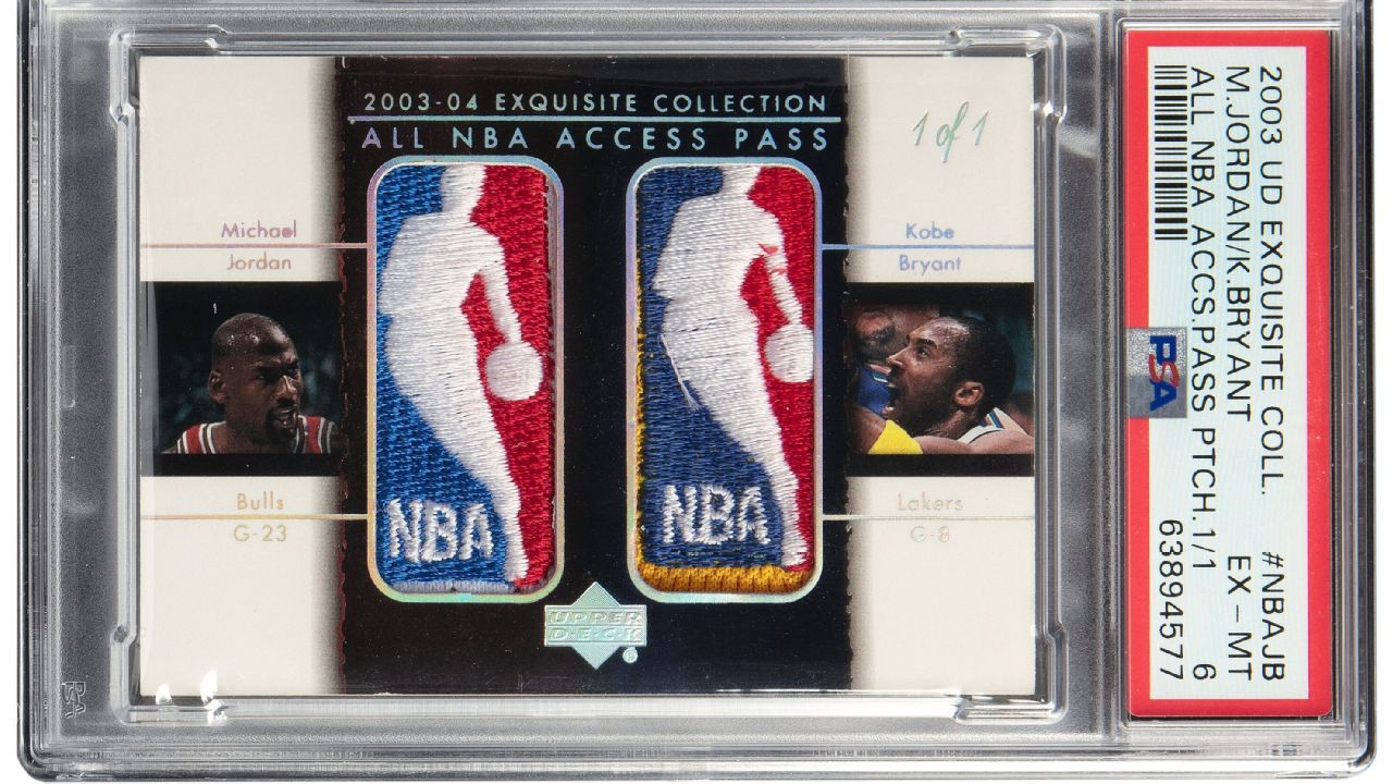 Kartu 2003 Upper Deck Exquisite Collection dual Logoman milik Kobe Bryant dan Michael Jordan terjual dalam lelang Heritage Auctions, Jumat (19/12). (Foto: ESPN)