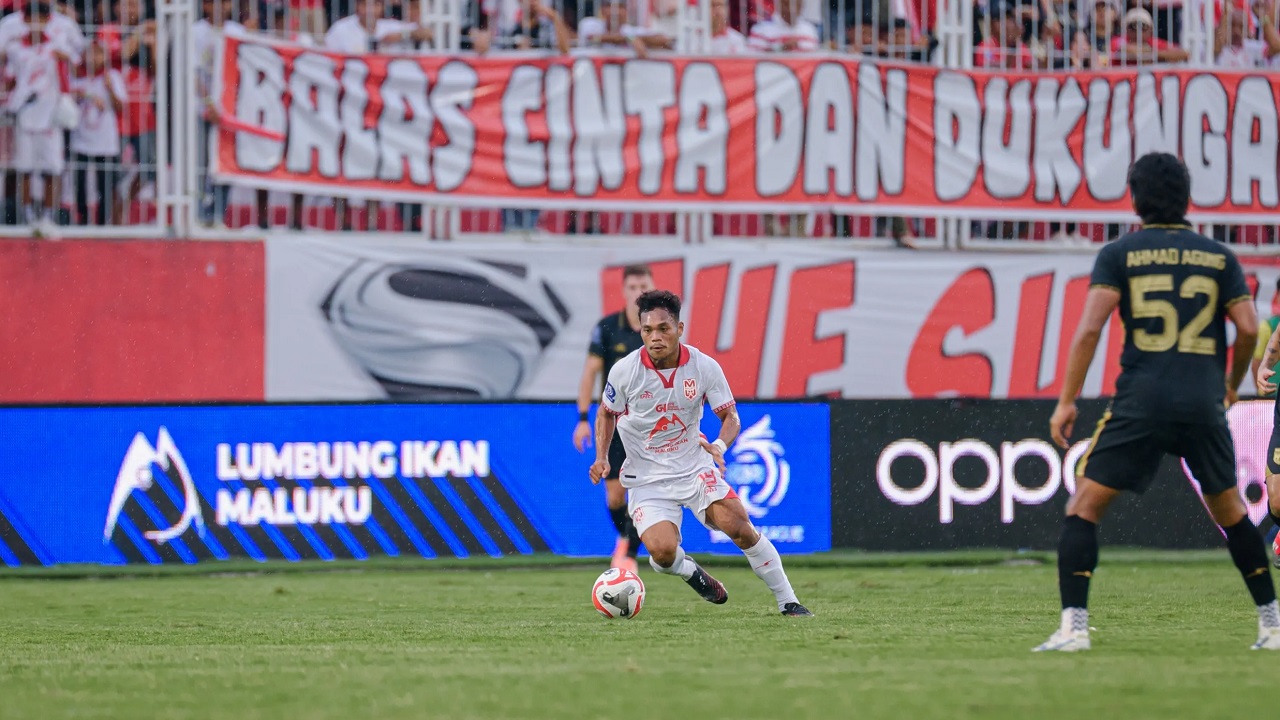 Penyerang muda Malut United FC, Taufik Rustam di laga kontra Borneo FC