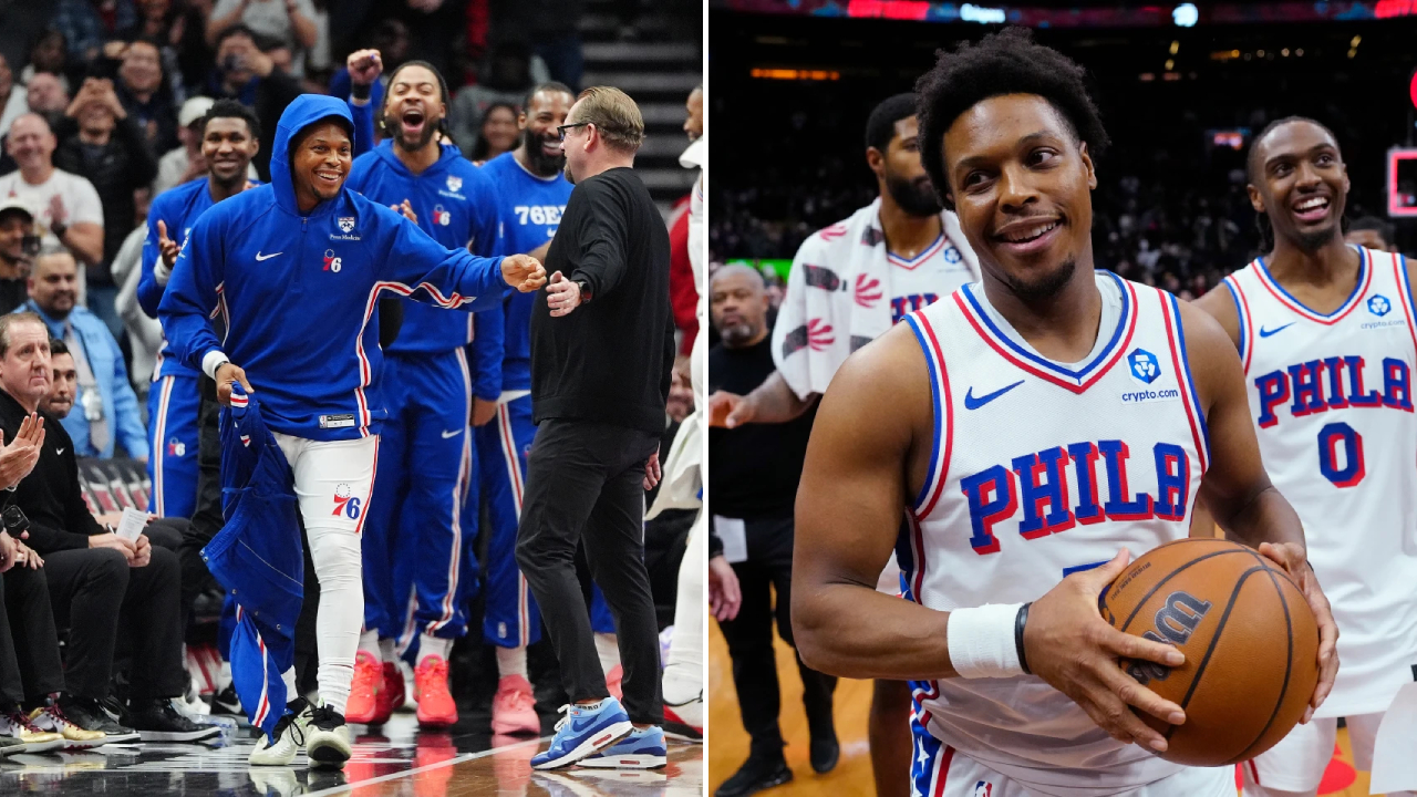 Momen Kyle Lowry memasuki pertandingan (kiri) dan menggenggam bola pertandingan ketika laga berakhir. (Foto: AP)