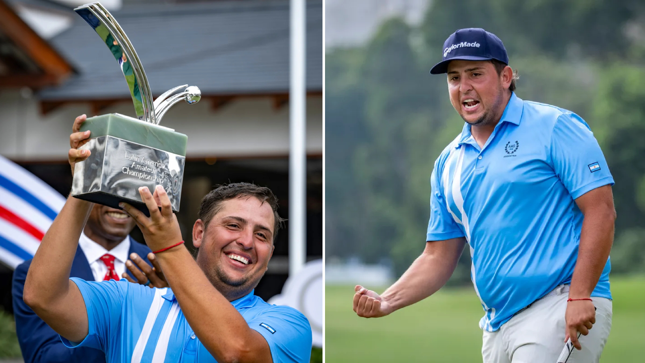 Mateo Pulcini berpose dengan trofi Latin America Amateur Championship. (Foto: Golf Digest)
