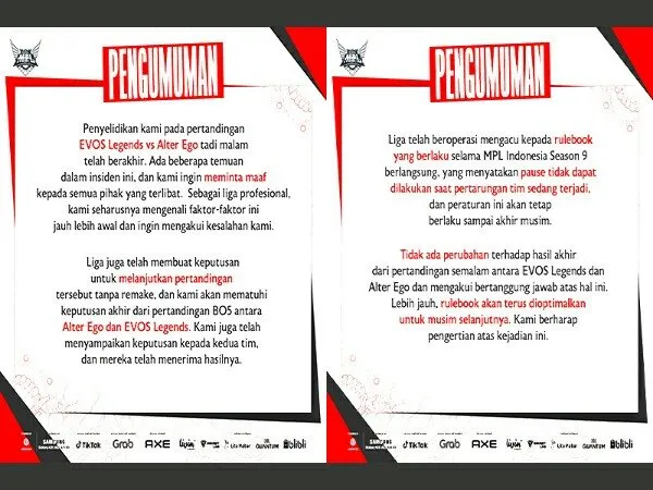 Hasil Investigasi Lagging Pai Alter Ego, Berikut Keputusan MPL Indonesia